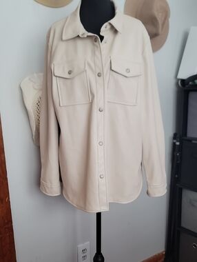 Kensie Light Cream Faux Leather Shacket